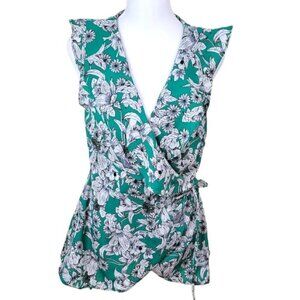 Japna Floral Wrap Flounce Front W/ Inside & Outside Ties Elastic Waist Womens M